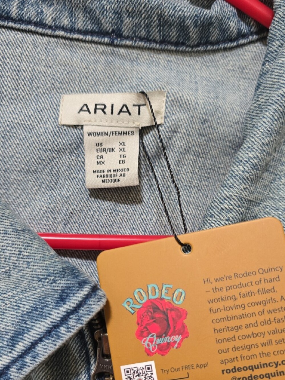 Ariat Medium Wash Blue Denim Zip-Front Jacket - Picture 2 of 4
